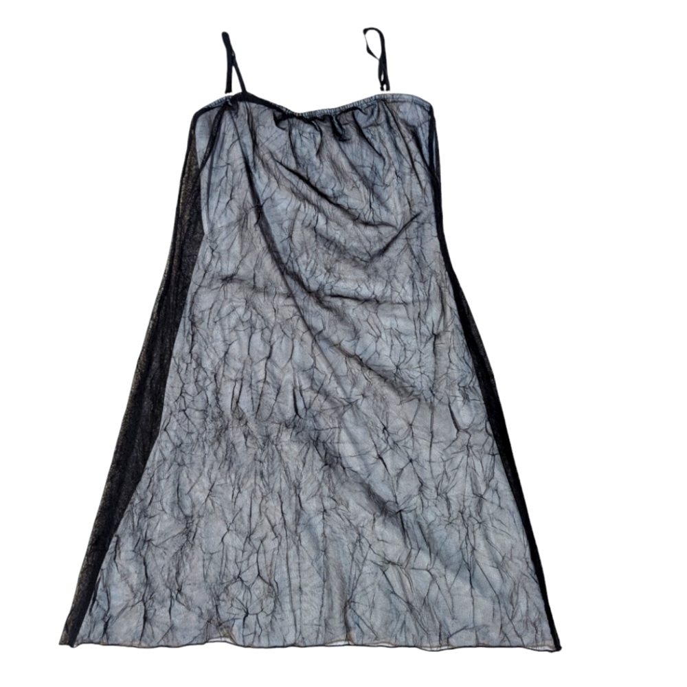 Y2K GUESS Sheer Mesh Dress Black Medium 90s Vintage